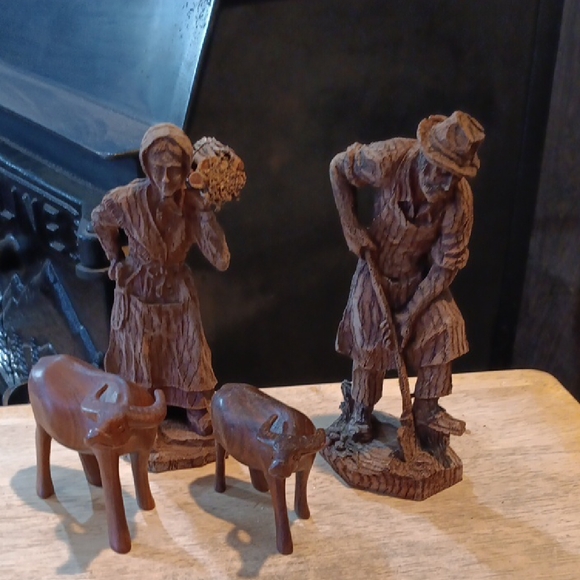Other - Italian Rustic Brown Wooden Figurine Set